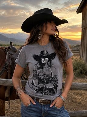 Western Cowgirl Graphic Tee Gray Gildan Softstyle Boho Country Tshirt Boutique